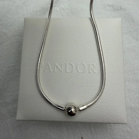 Pandora Moments Snake Silver Chain Necklace Class 45cm Chain Necklace Round - Picture 3 of 6